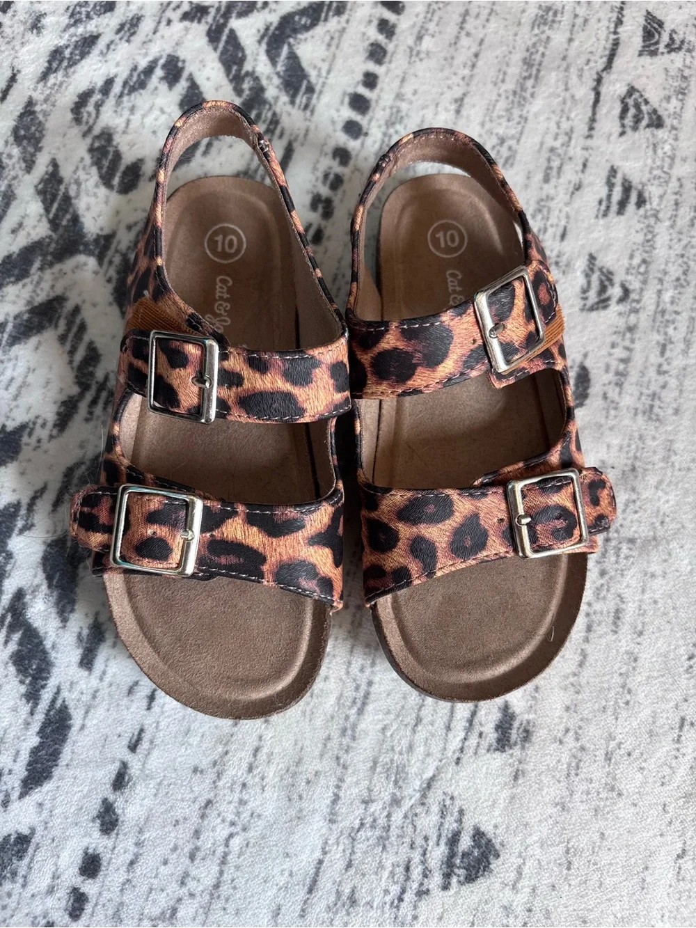 Cat & Jack Leopard Print Buckle Sandals - Brown/Black